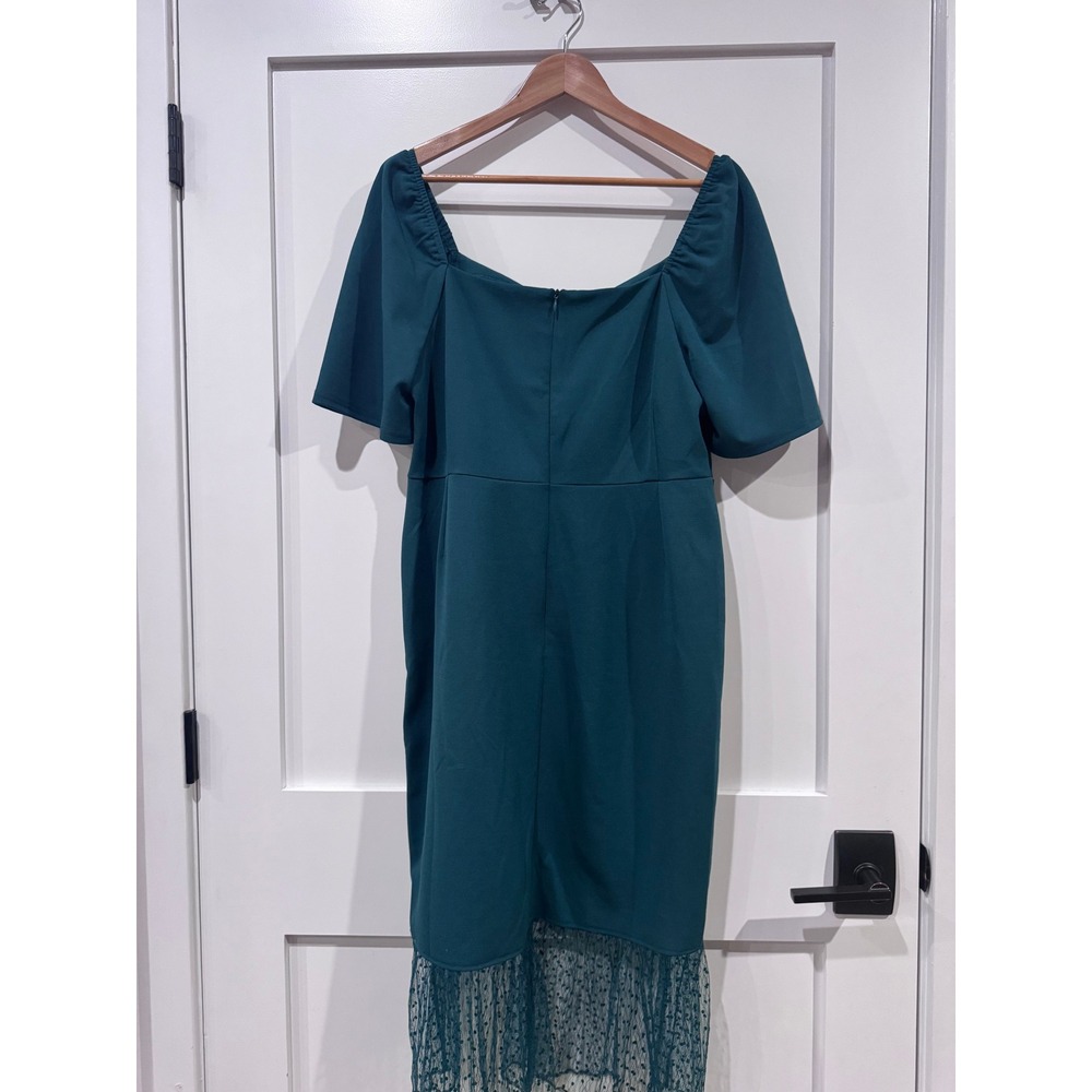 Glamour Womens Forest Green Sweetheart Mesh Lace Hem Sheath Dress Size 16
